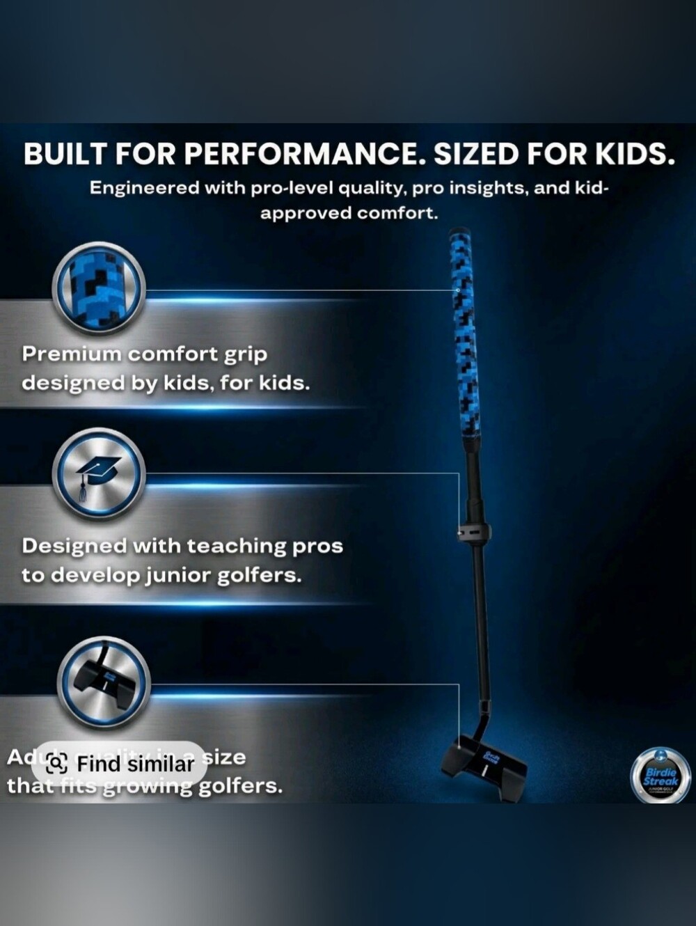 RightSize JR. Pro Series Golf Putter by Birdie Streak, Adj Length for Age 5-12 - Picture 4 of 13